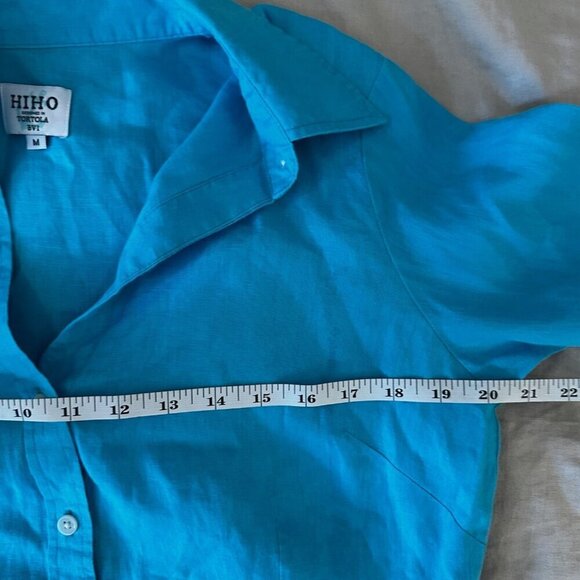 Hiho Designed in Tortola Button Up Top Womens Sz M Turquoise 100% Linen Coastal - Picture 10 of 11